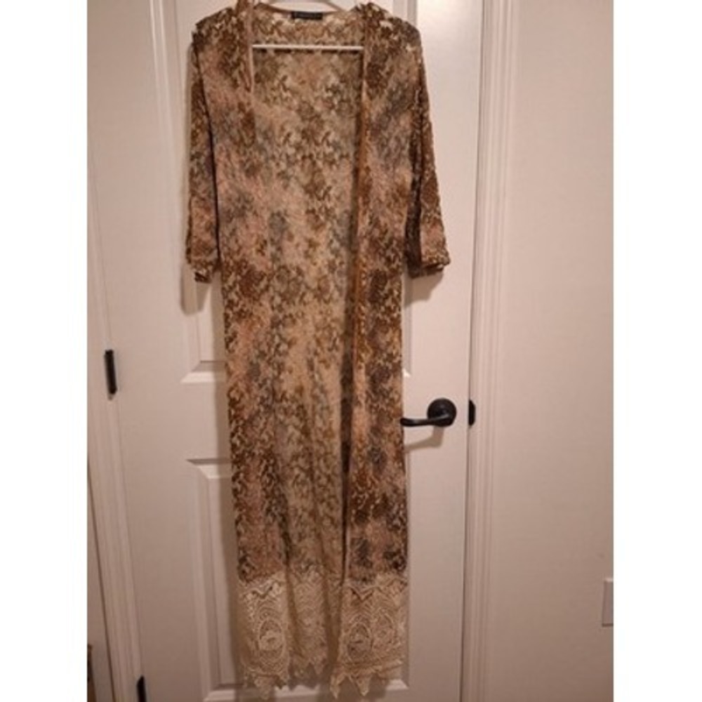 Vintage Style Lace Duster Long Sheer Floral Boho Festival Cottagecore Size Small